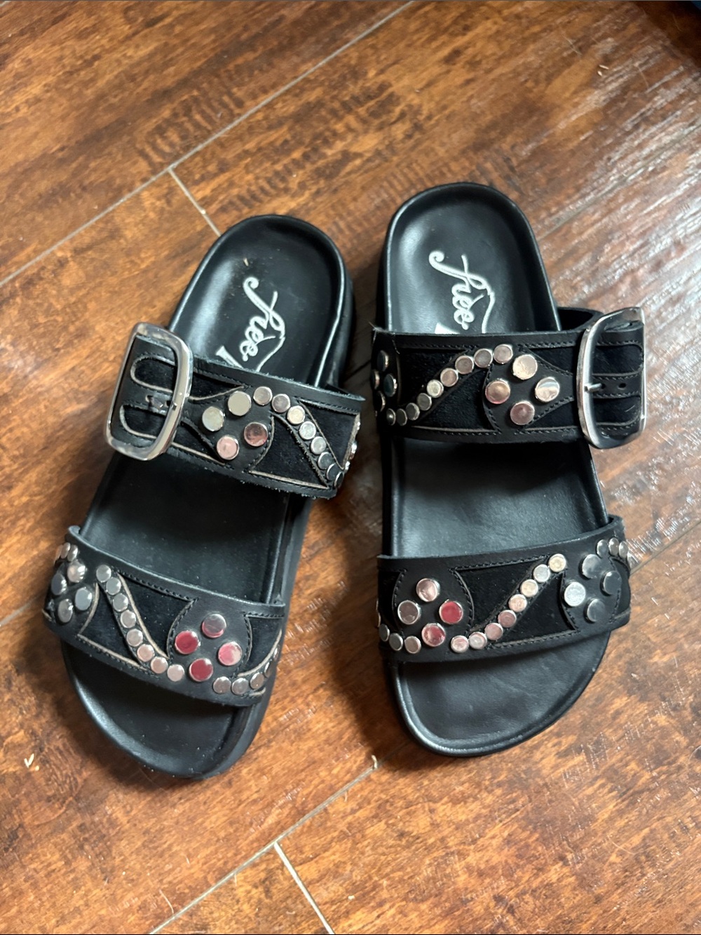 FREE PEOPLE Black Stud Accent Buckle Slide Sandals